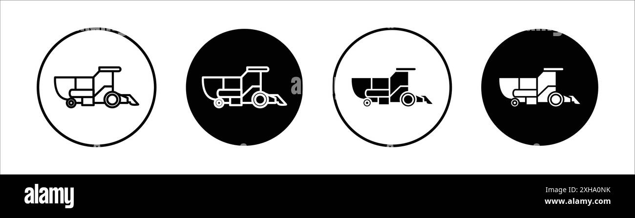 Combine harvester icon Vector symbol or sign set collection in black and white outline Stock Vector