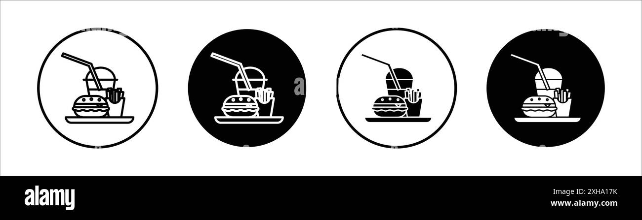 Fast Food icon Vector symbol or sign set collection in black and white ...