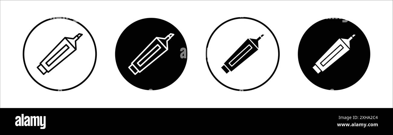 Highlighter icon Vector symbol or sign set collection in black and white outline Stock Vector