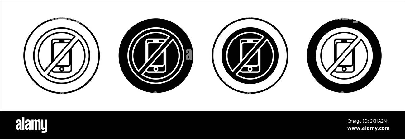 No phone icon Vector symbol or sign set collection in black and white outline Stock Vector