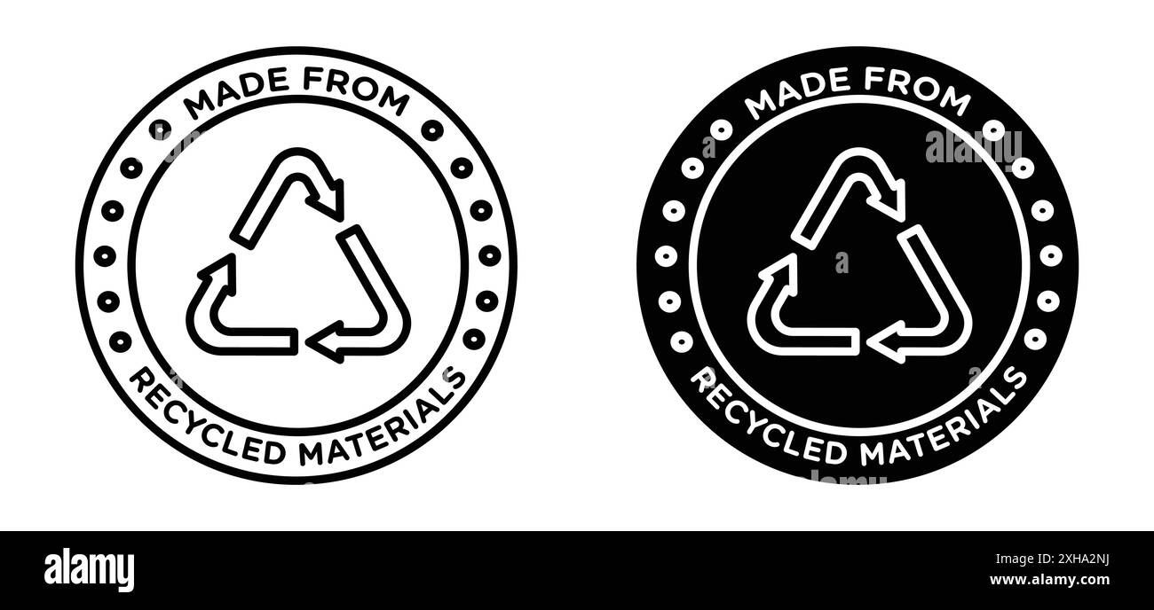 Made from recycled materials icon Vector symbol or sign set collection in black and white outline Stock Vector