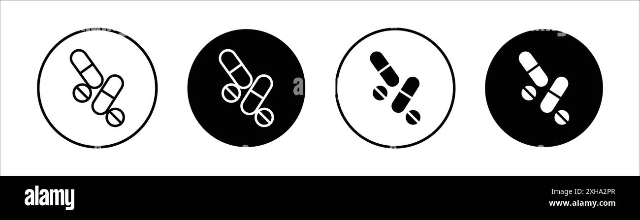 Medicine of pills and capsules icon Vector symbol or sign set ...