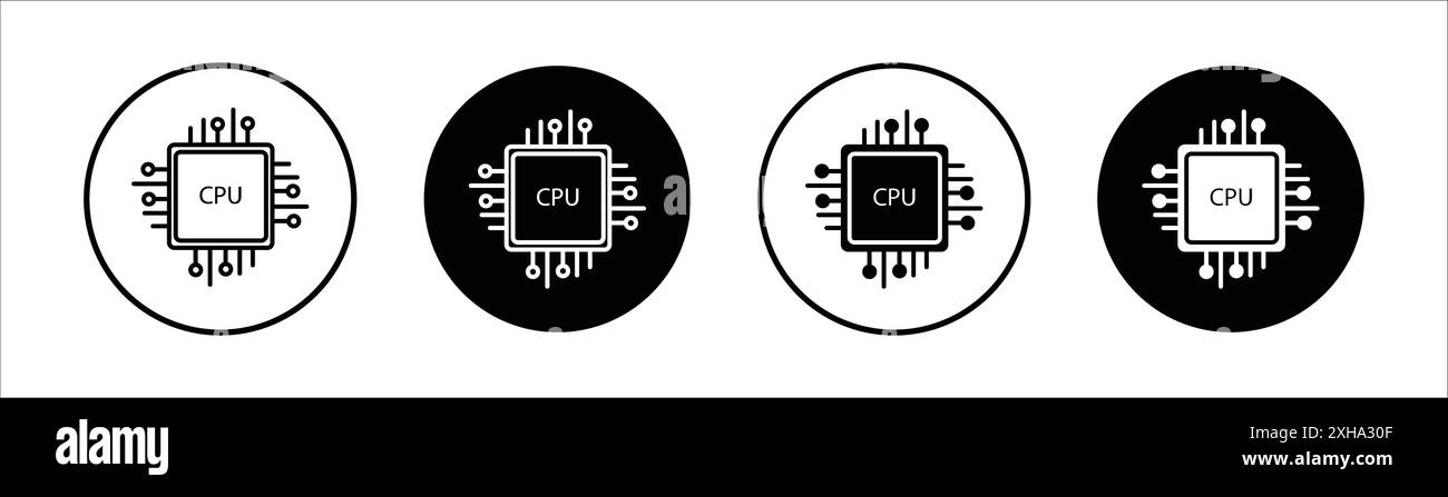 Processor icon Vector symbol or sign set collection in black and white outline Stock Vector