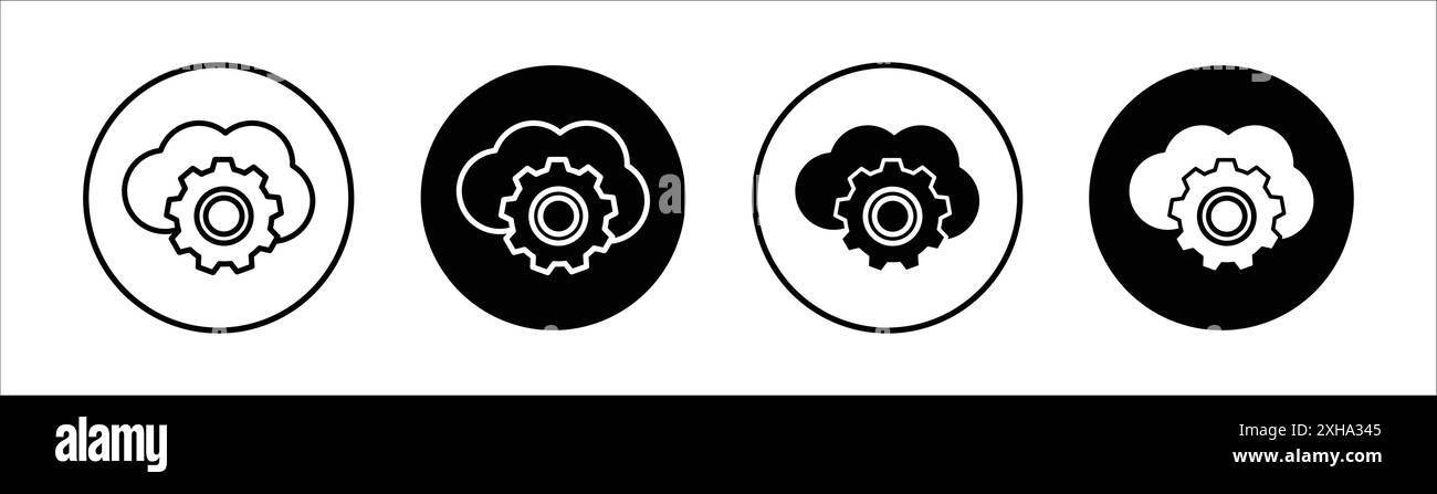 SaaS icon Vector symbol or sign set collection in black and white outline Stock Vector