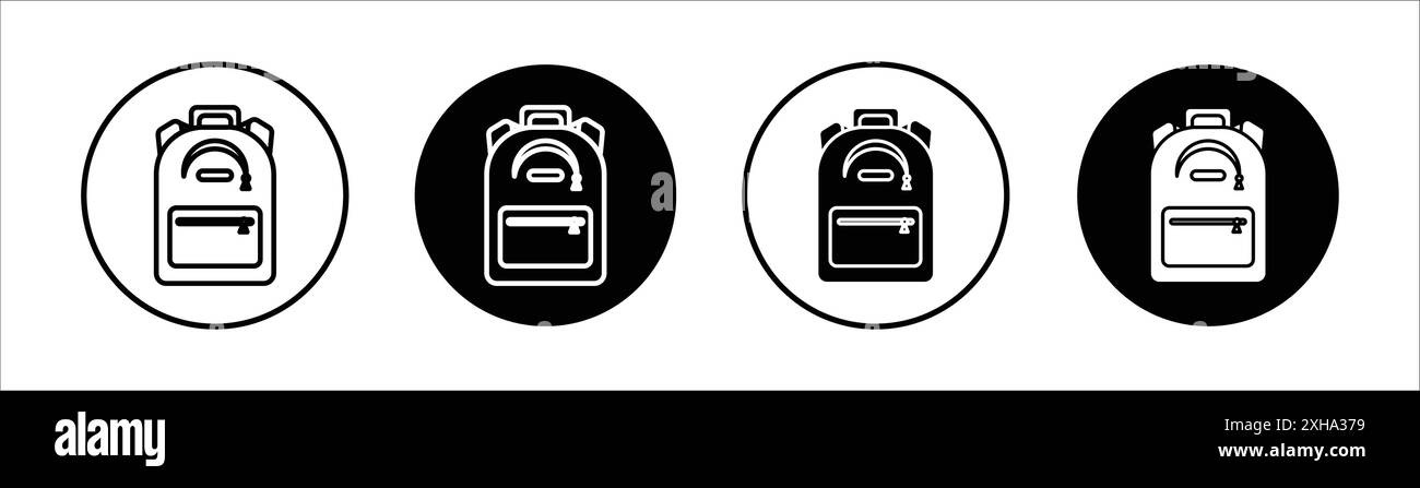 School bag icon Vector symbol or sign set collection in black and white ...