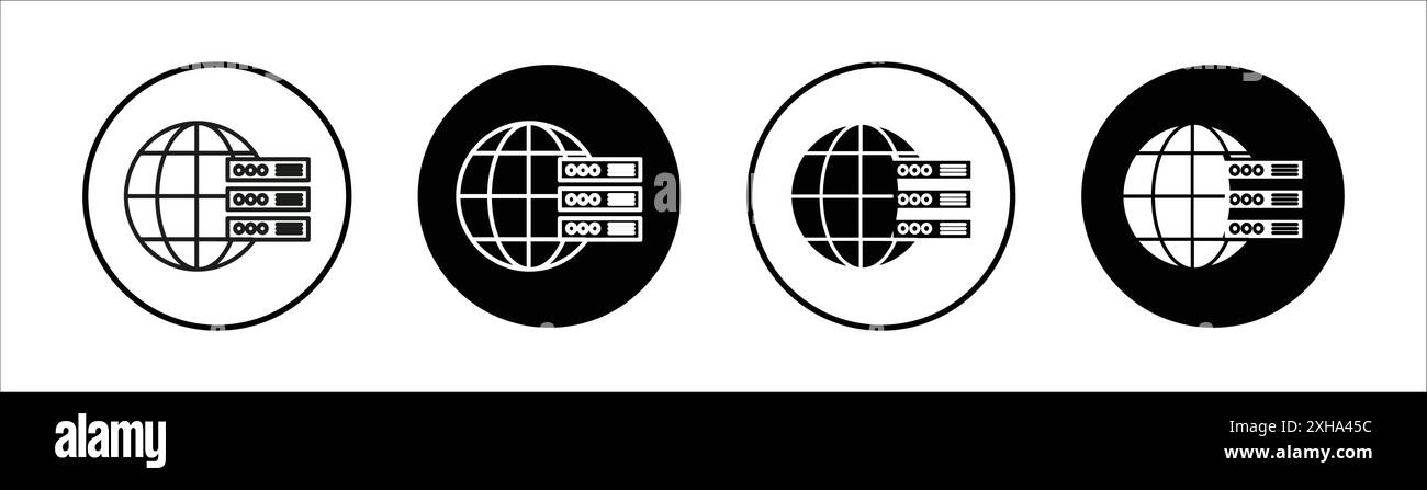 Web server icon Vector symbol or sign set collection in black and white outline Stock Vector