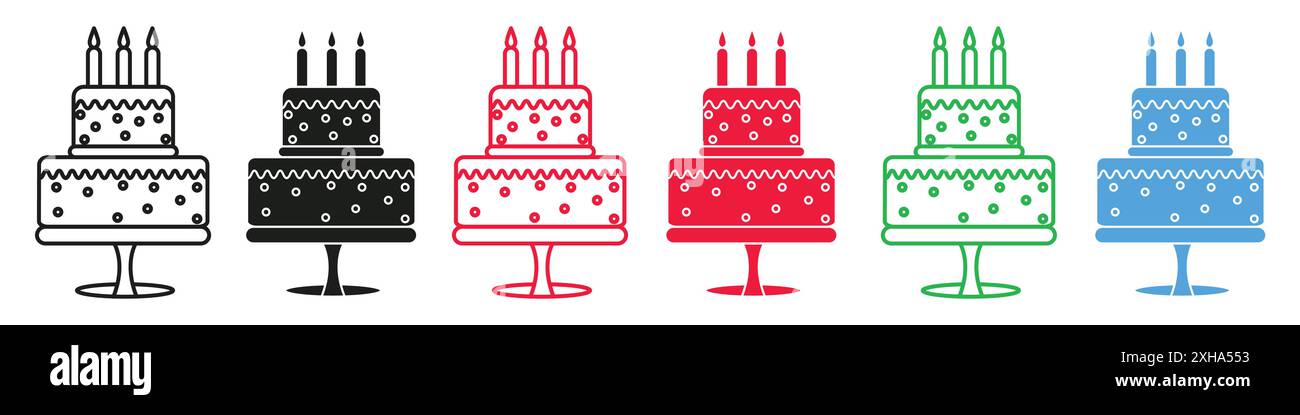 Birthday cake Icon Vector symbol or sign set collection in black and ...