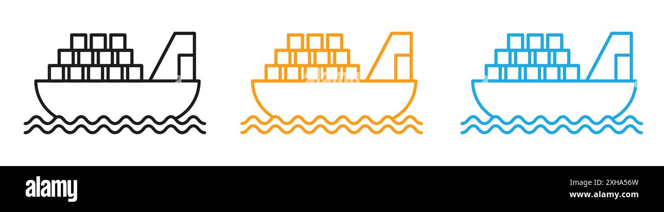 Cargo ship icon Vector symbol or sign set collection in black and white ...