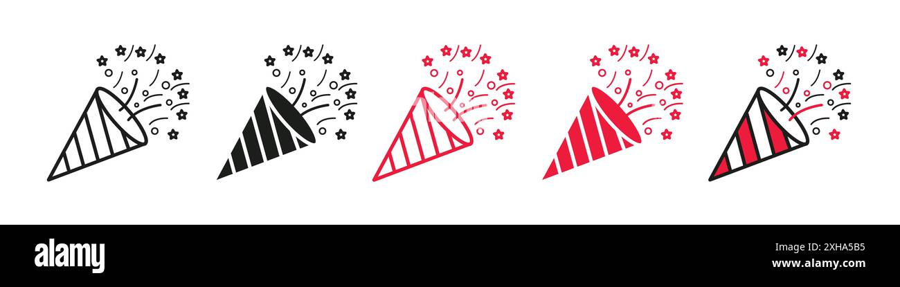 Confetti popper icon Vector symbol or sign set collection in black and white outline Stock Vector
