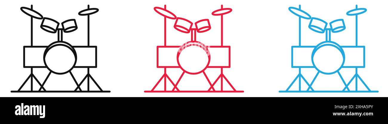 Drum set icon Vector symbol or sign set collection in black and white ...
