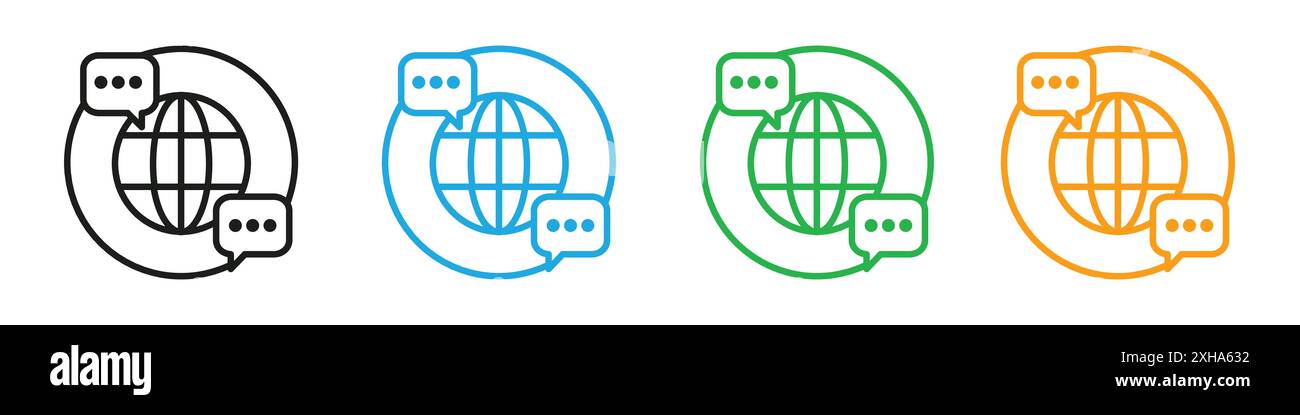 Global dialog icon Vector symbol or sign set collection in black and white outline Stock Vector