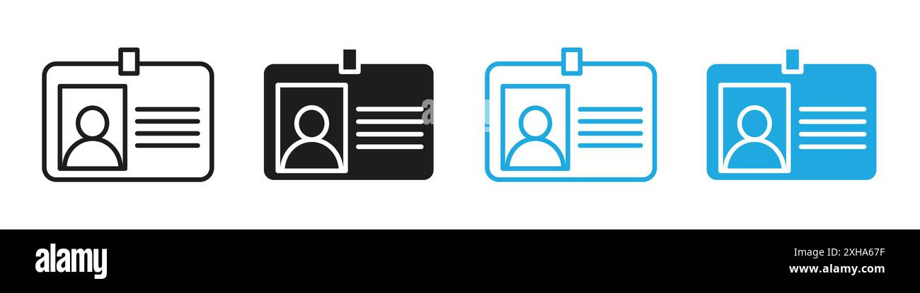 ID card icon Vector symbol or sign set collection in black and white ...