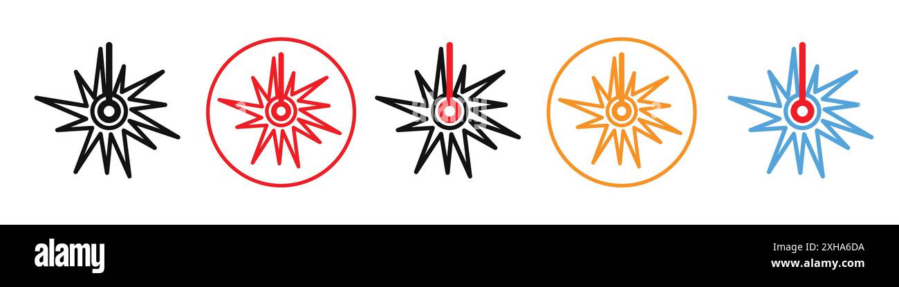 Laser beam icon Vector symbol or sign set collection in black and white outline Stock Vector