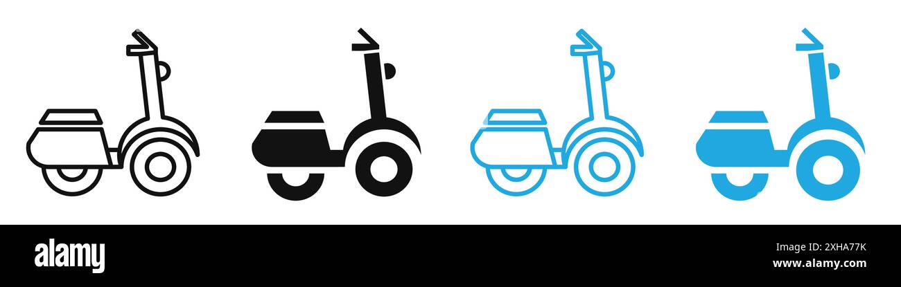 Scooter bike icon Vector symbol or sign set collection in black and white outline Stock Vector