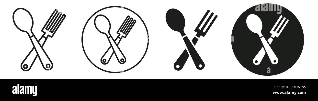 Spoon and fork icon Vector symbol or sign set collection in black and ...