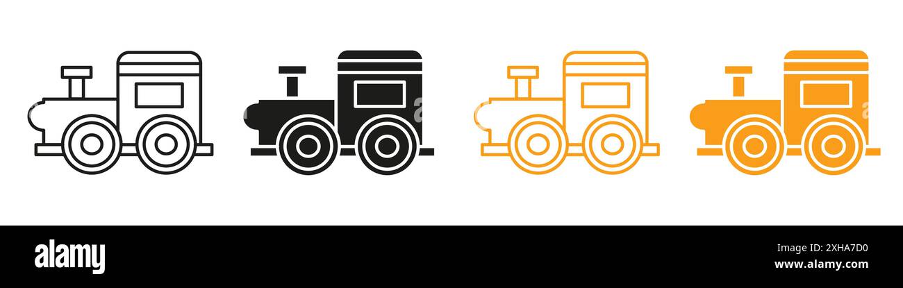 Toy train icon Vector symbol or sign set collection in black and white ...