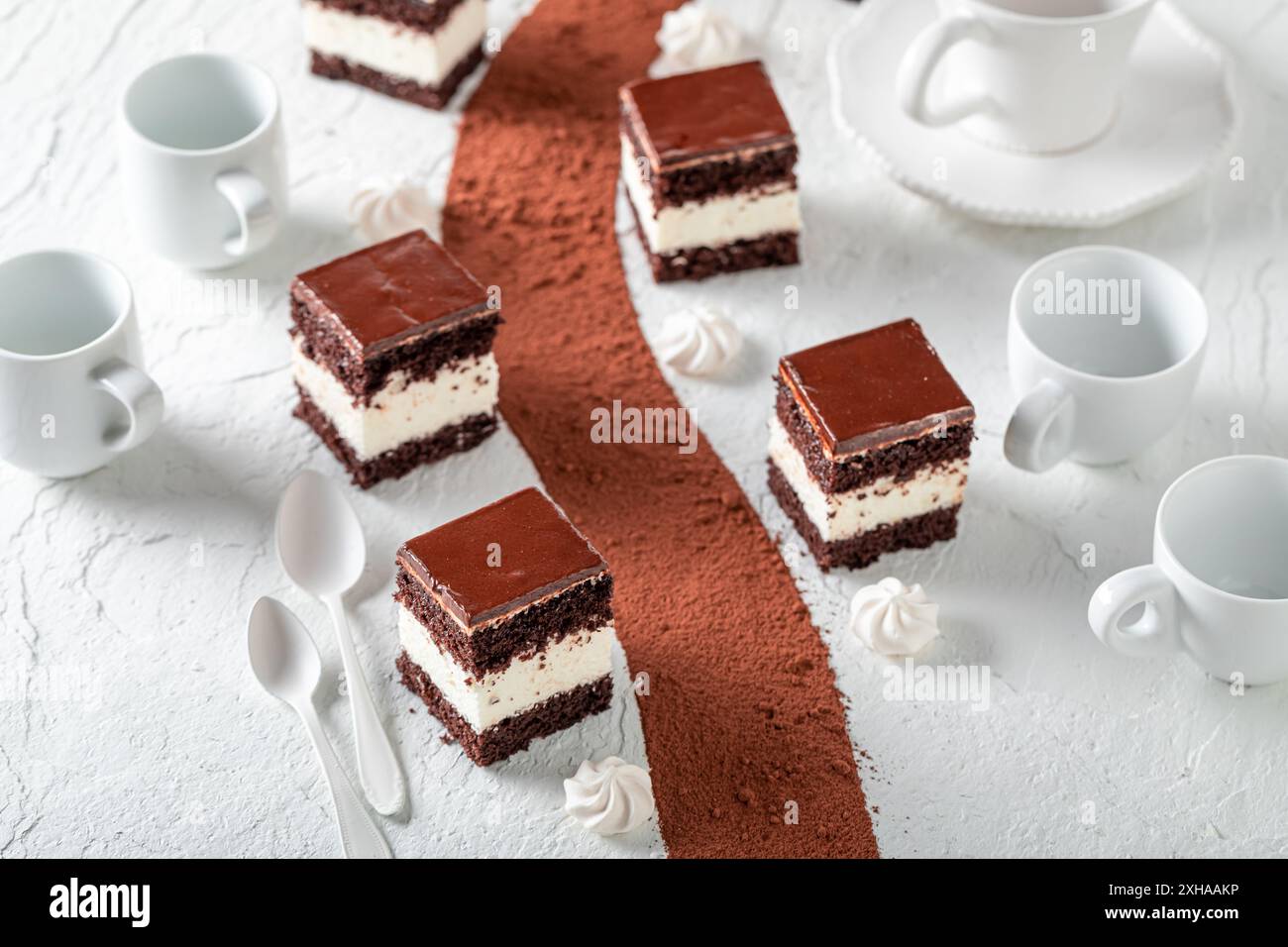 Sweet chocolate cream cake with dark biscuit and cream. Cream filled ...