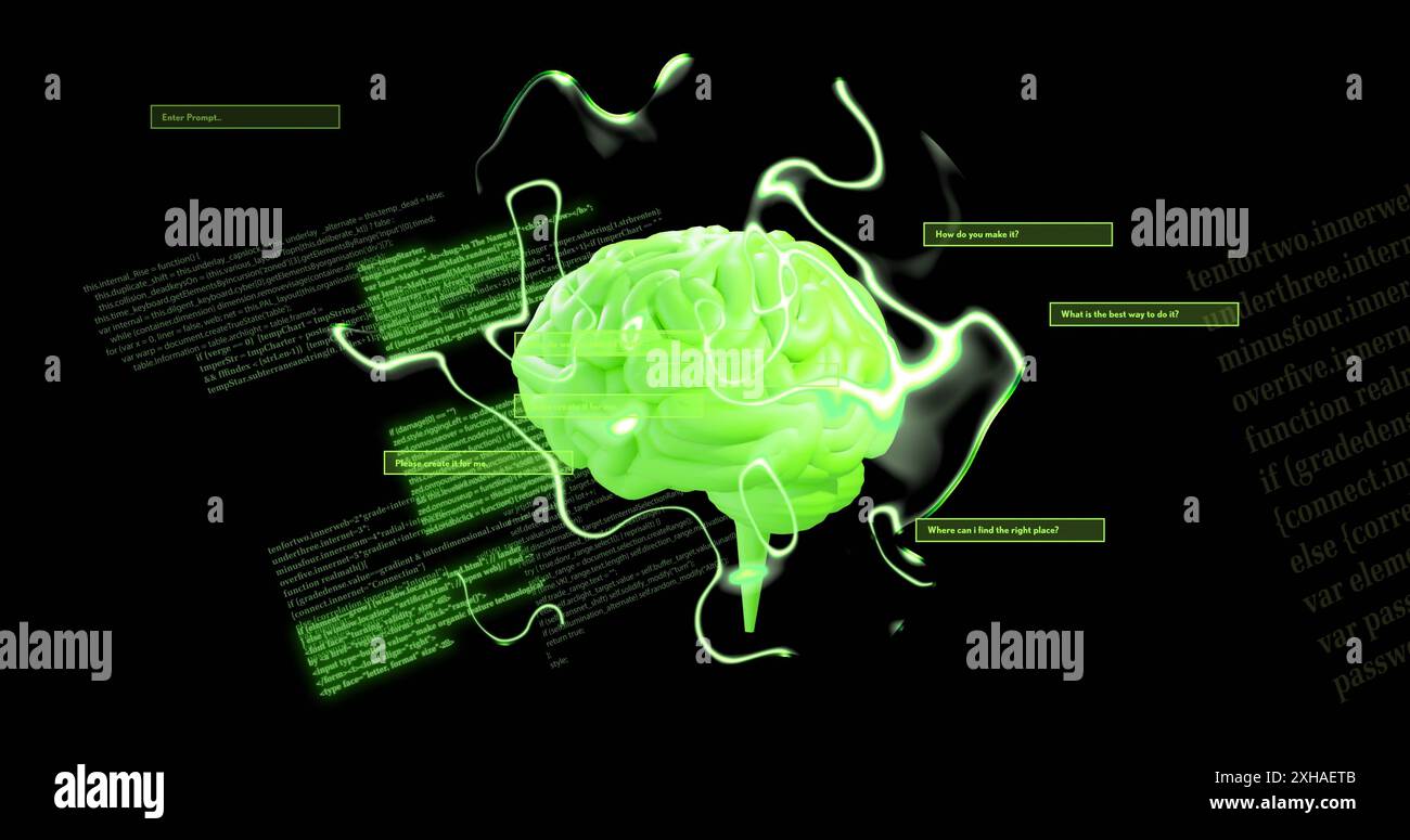 Artificial intelligence concept with digital brain and data ...