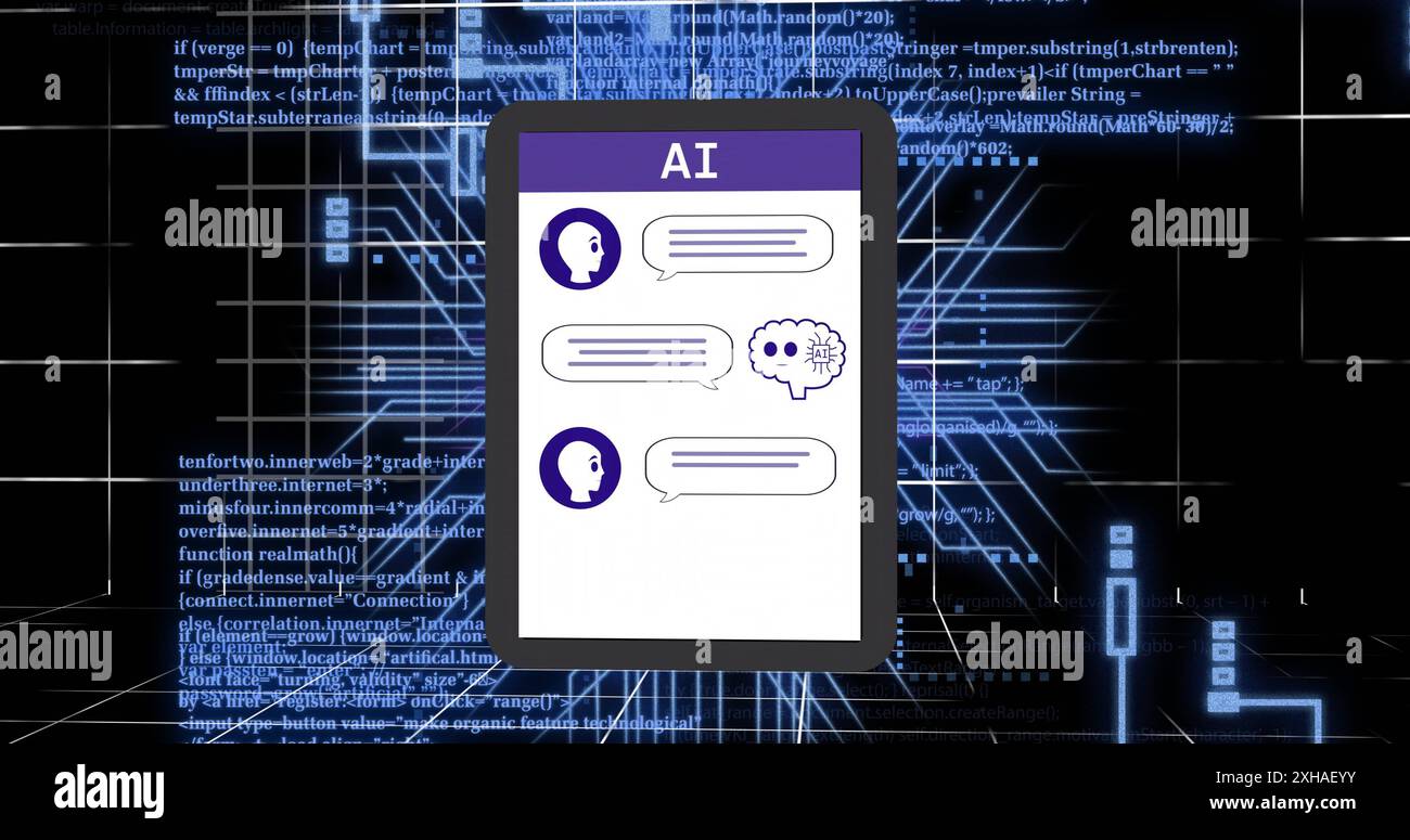 Using AI chatbot on tablet, digital interface with futuristic ...