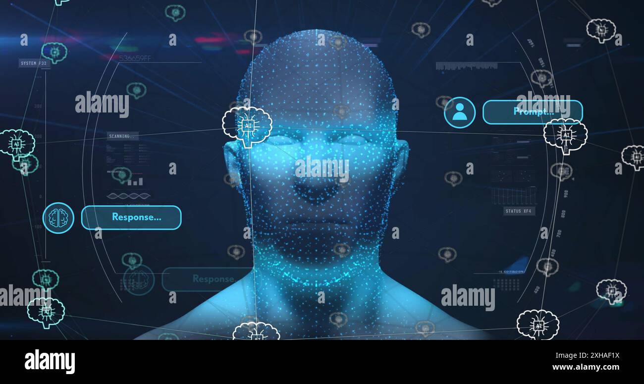 Image of data processing over digital human with ai icons Stock Photo ...