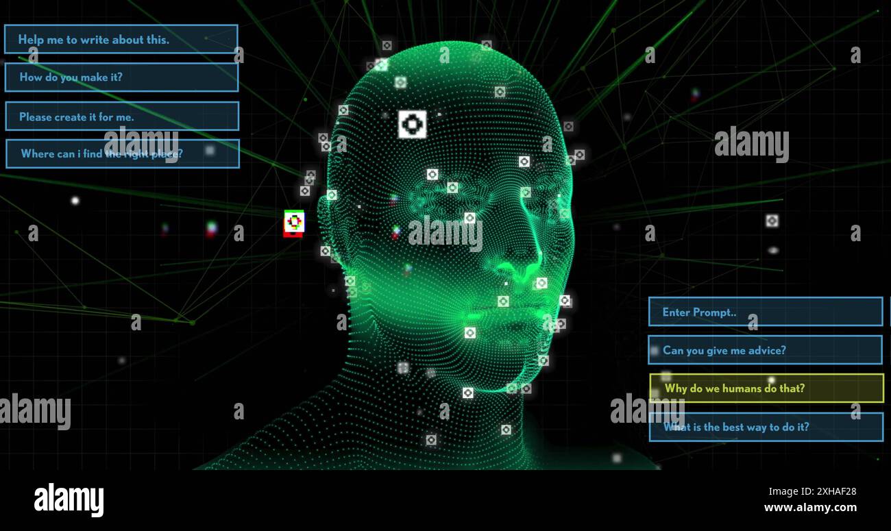 Image of data processing over digital human with icons Stock Photo - Alamy
