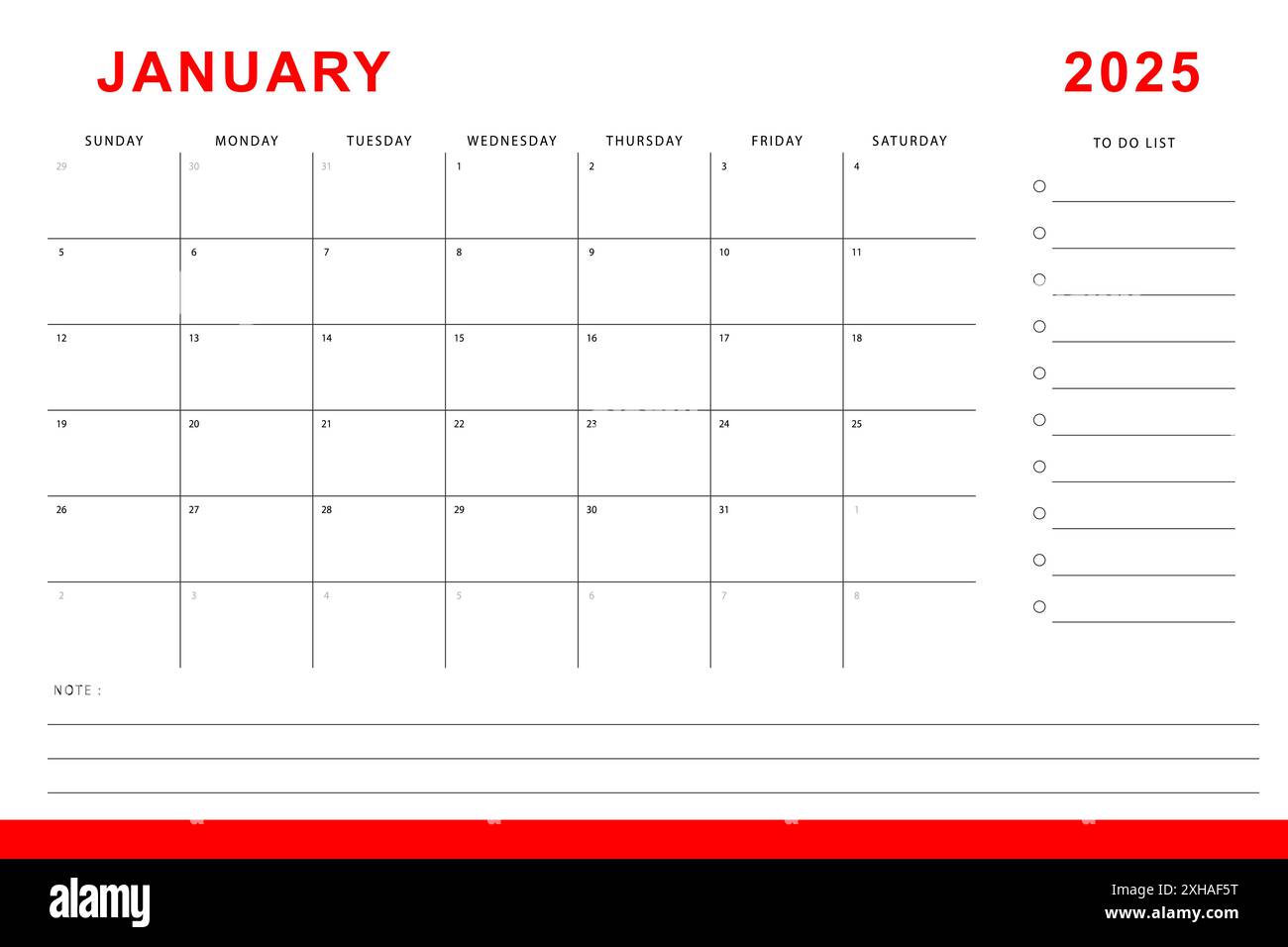 january-2025-calendar-monthly-planner-template-sunday-start-vector-design-stock-vector-image-art-alamy