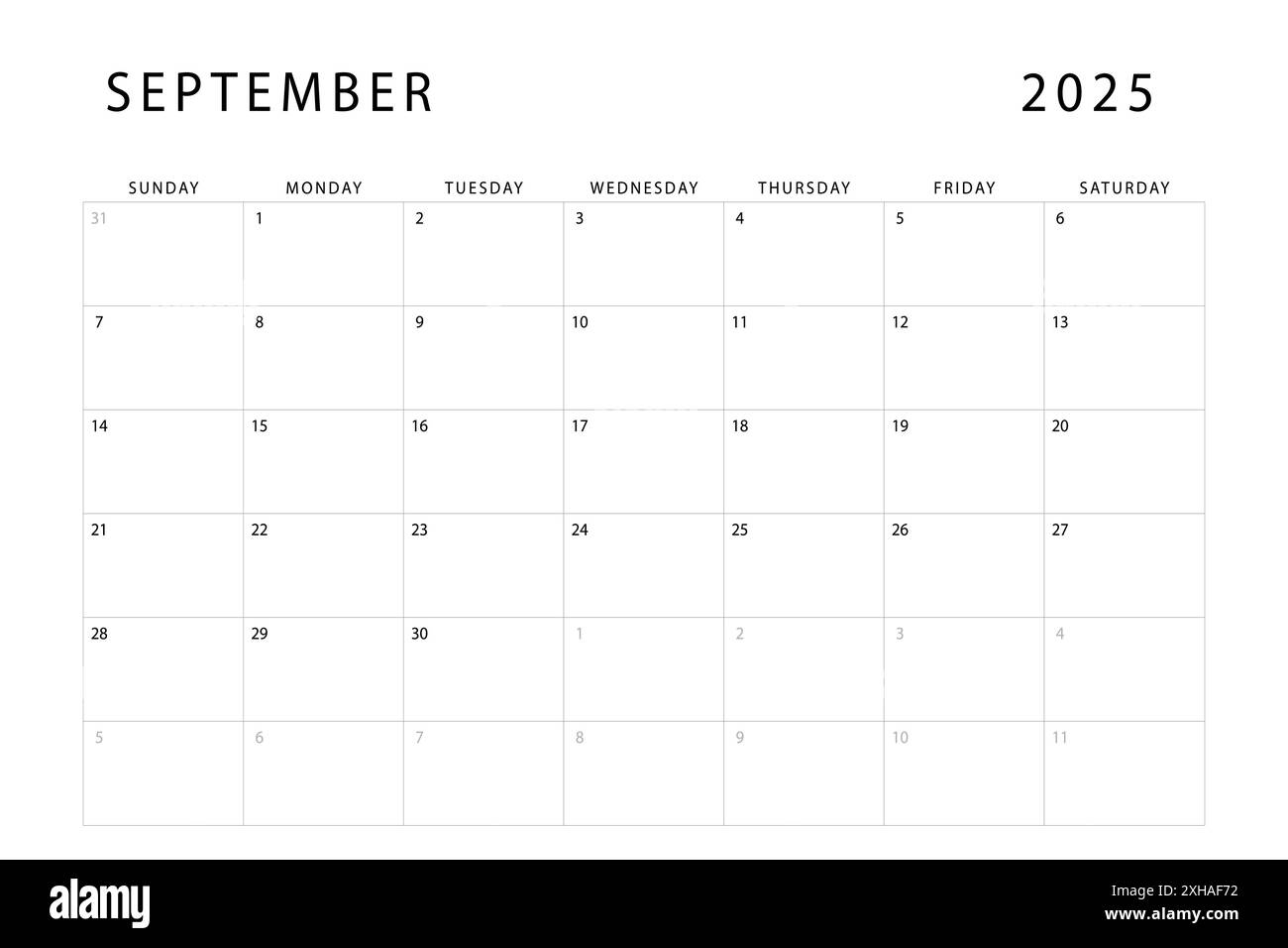 September 2025 calendar. Monthly planner template. Sunday start. Vector ...