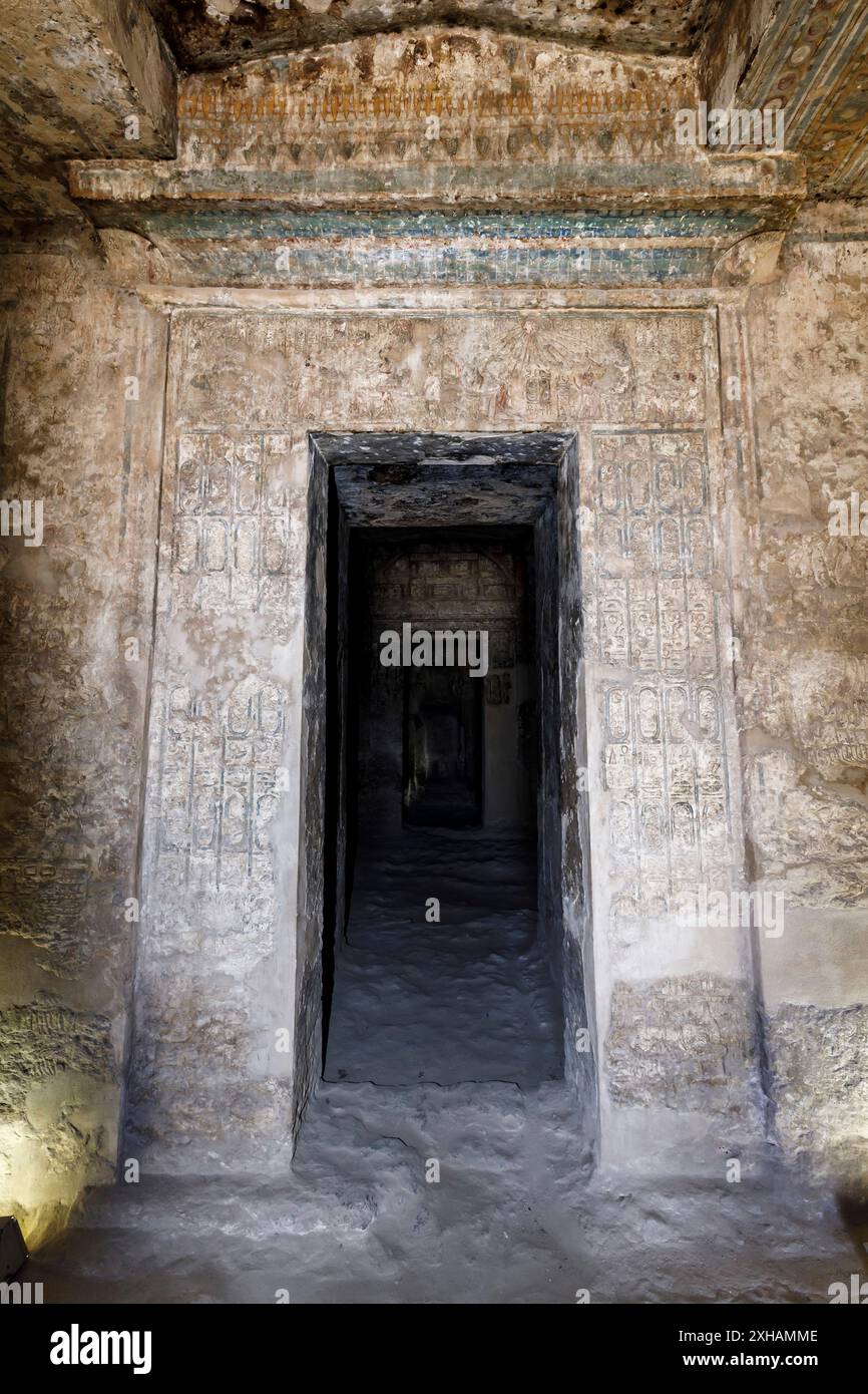 Amarna(Akhetaten), North tomb 1(Huya), Paintings and relief of burial chamber, Capital of late 18th Dynasty, Minya, Egypt, North Africa, Africa Stock Photo