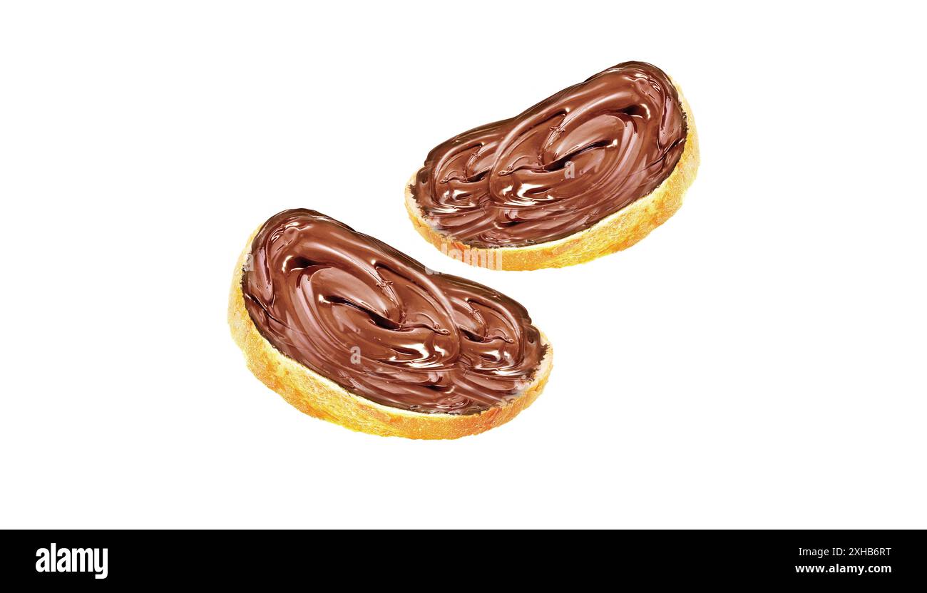 Bread with Chocolate Spread Cream Isolated on White Background Stock Photo