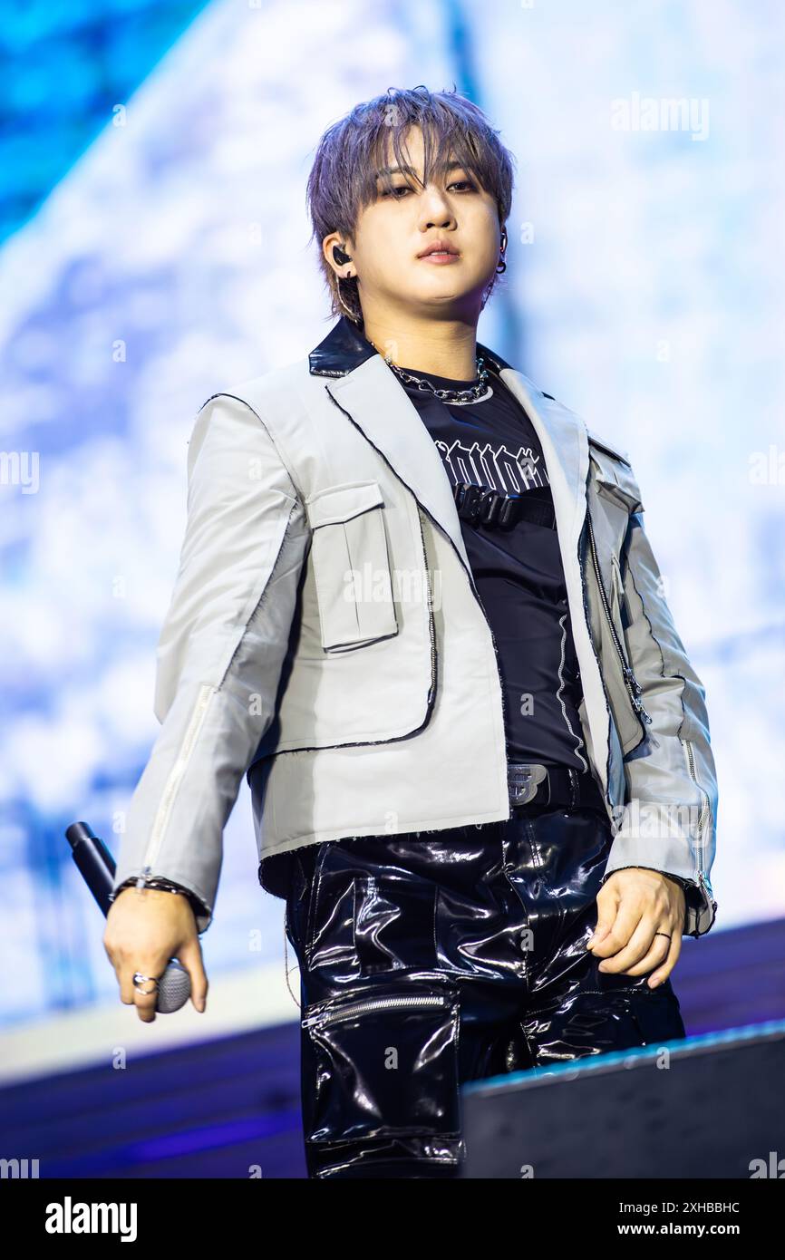  Milan, Italy. 12th July, 2024. The South Korean boy band STRAY KIDS Illustration 