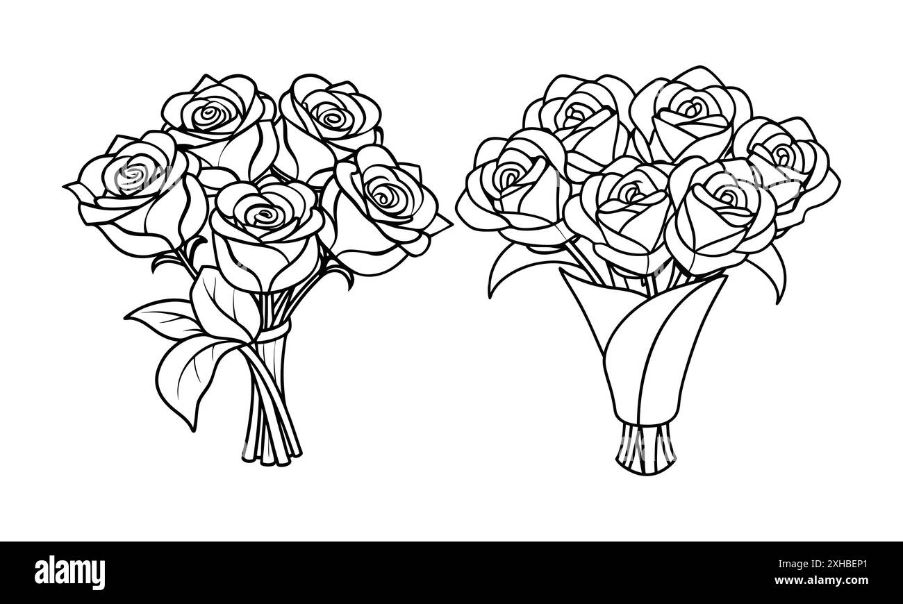 rose flower bouquet for valentines day line art silhouette ,illustration Stock Vector