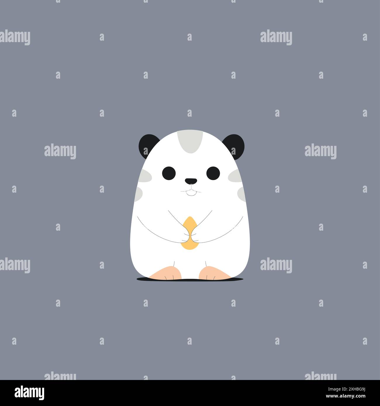 A cute white hamster eating peanut with a sliver background color. Stock Vector