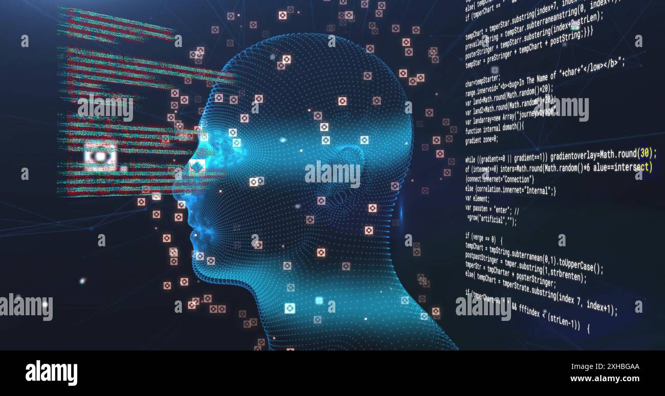 Image of data processing over digital human with icons Stock Photo - Alamy