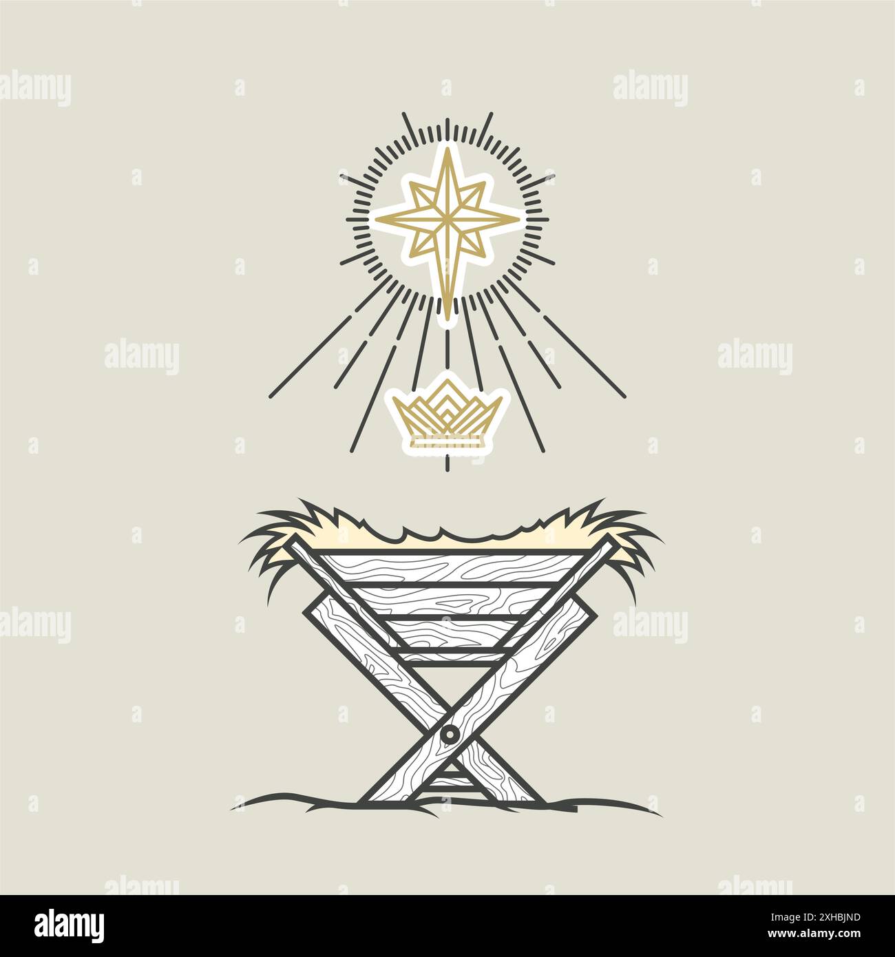 The nativity scene, crib or manger for birth of the baby Jesus, Star of Bethlehem and crown of the king of heaven, vector Stock Vector