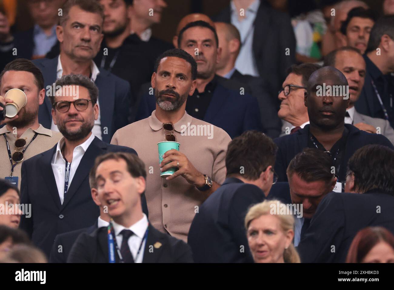 Dortmund, Germany, 10th July 2024. Rio Ferdinand, Sol Campbell and Fabio Capello in the tribune prior to the UEFA European Championships semi final match at BVB Stadion, Dortmund. Picture credit should read: Jonathan Moscrop / Sportimage Stock Photo