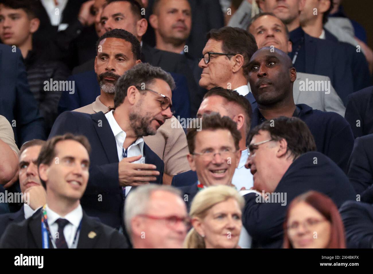 Dortmund, Germany, 10th July 2024. Rio Ferdinand, Sol Campbell and Fabio Capello in the tribune prior to the UEFA European Championships semi final match at BVB Stadion, Dortmund. Picture credit should read: Jonathan Moscrop / Sportimage Stock Photo