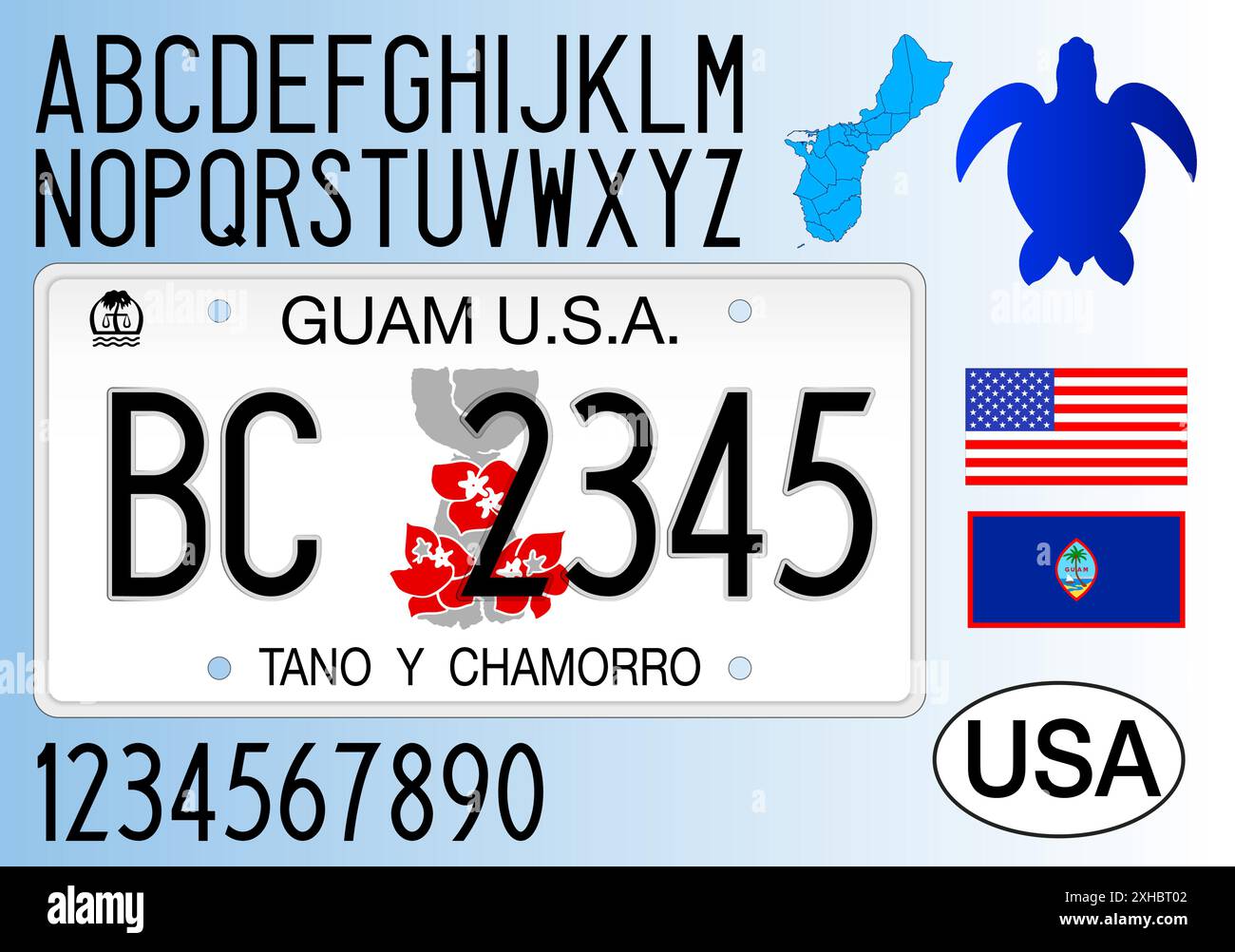 Guam islands car license plate - Guam Islands Car License Plate Patern Letters Numbers And Symbols Vector Illustration Guam Usa United States 2XHBT02 