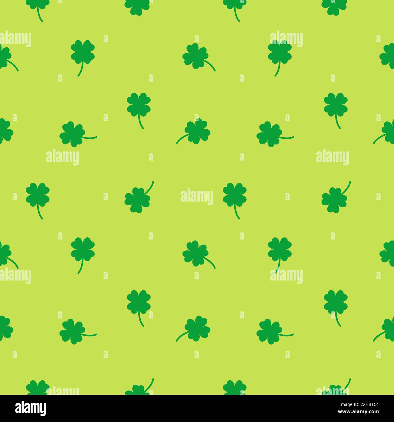 Lucky Four leaf green clovers seamless pattern, green background texture Stock Vector