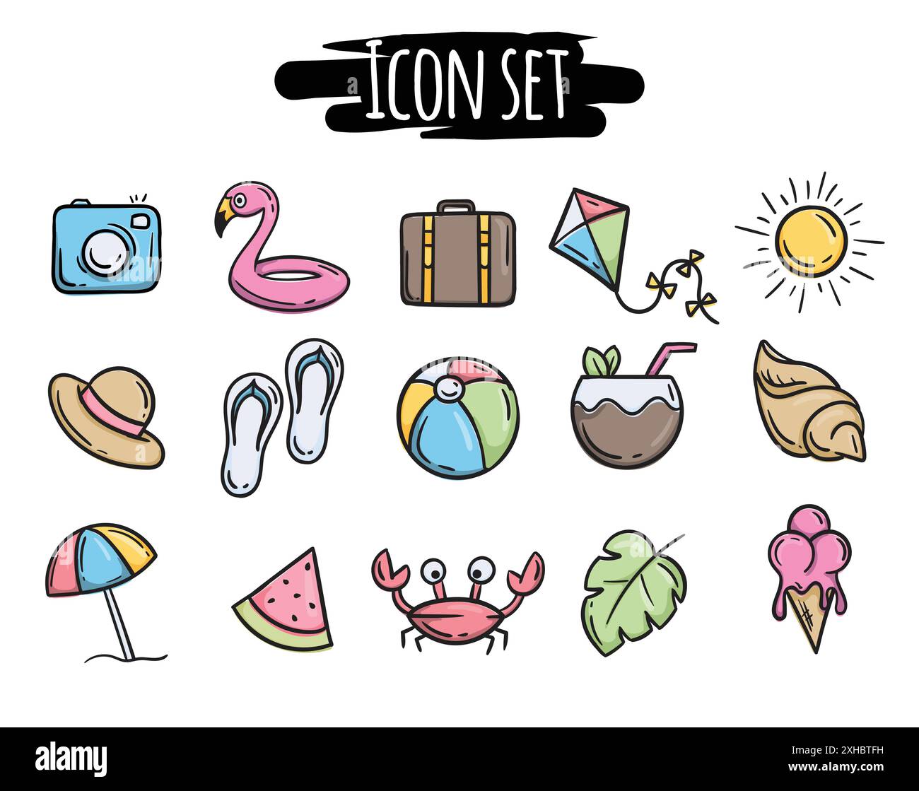 Simple vector set of icons related to summer rest, sea, vacation and ...