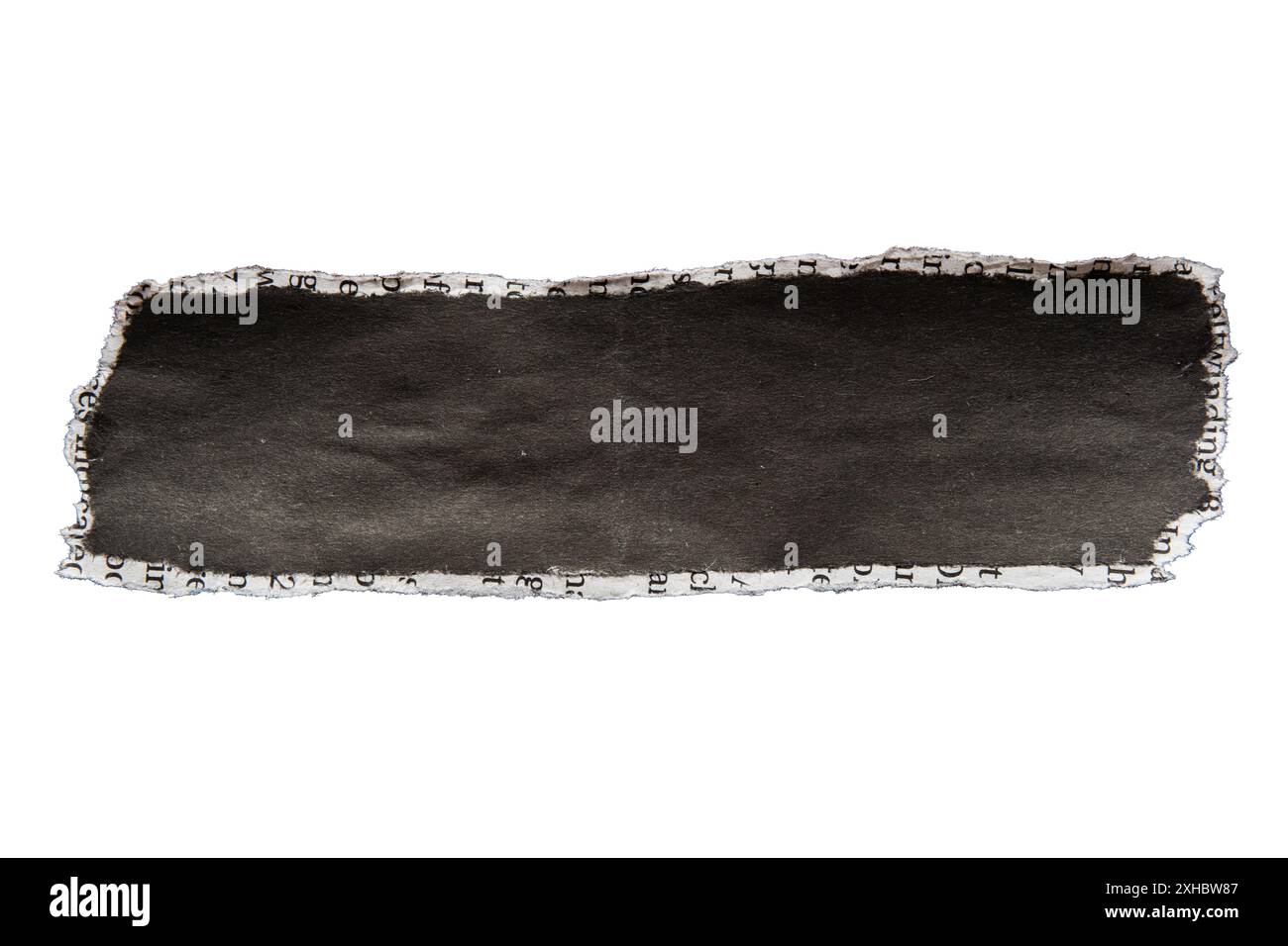 Torn black newspaper label on white background with clipping path Stock Photo