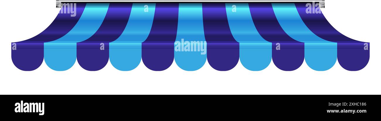 Shop awning tent. Cafe sunshade, store canopy, striped roof with blue ...
