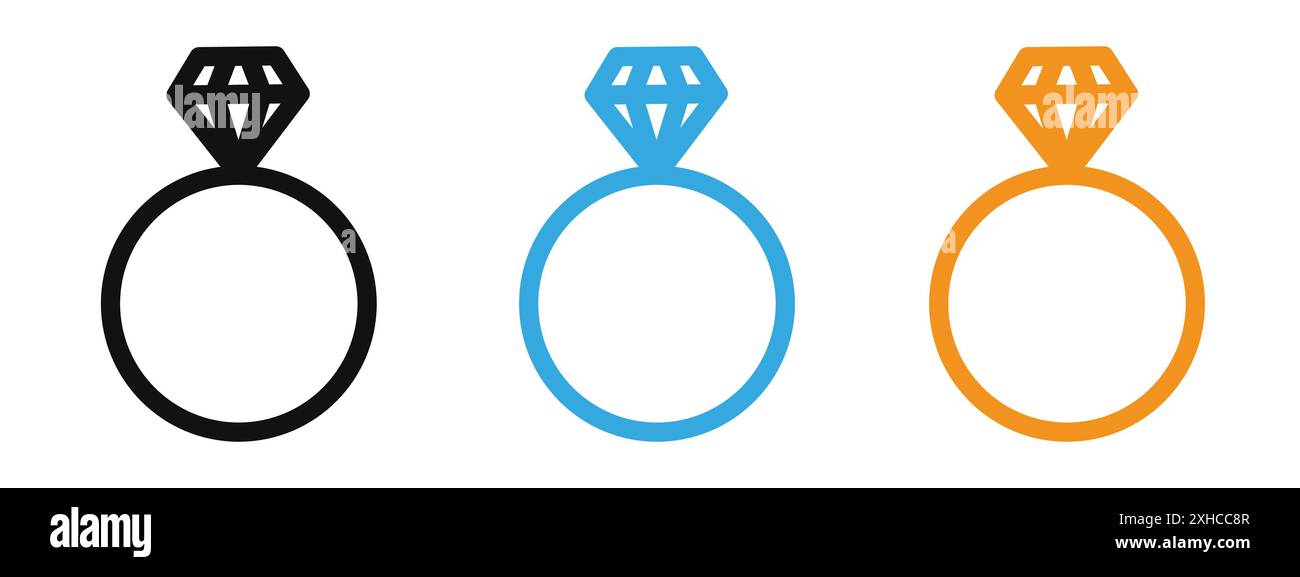 Diamond ring icon Vector symbol or sign set collection in black and ...