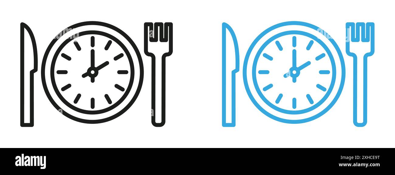 Lunch time icon Vector symbol or sign set collection in black and white ...