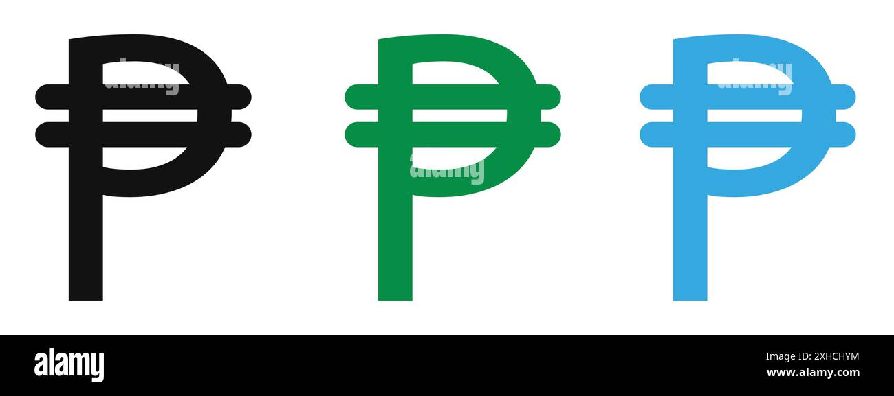 Philippine currency icon Vector symbol or sign set collection in black and white outline Stock Vector