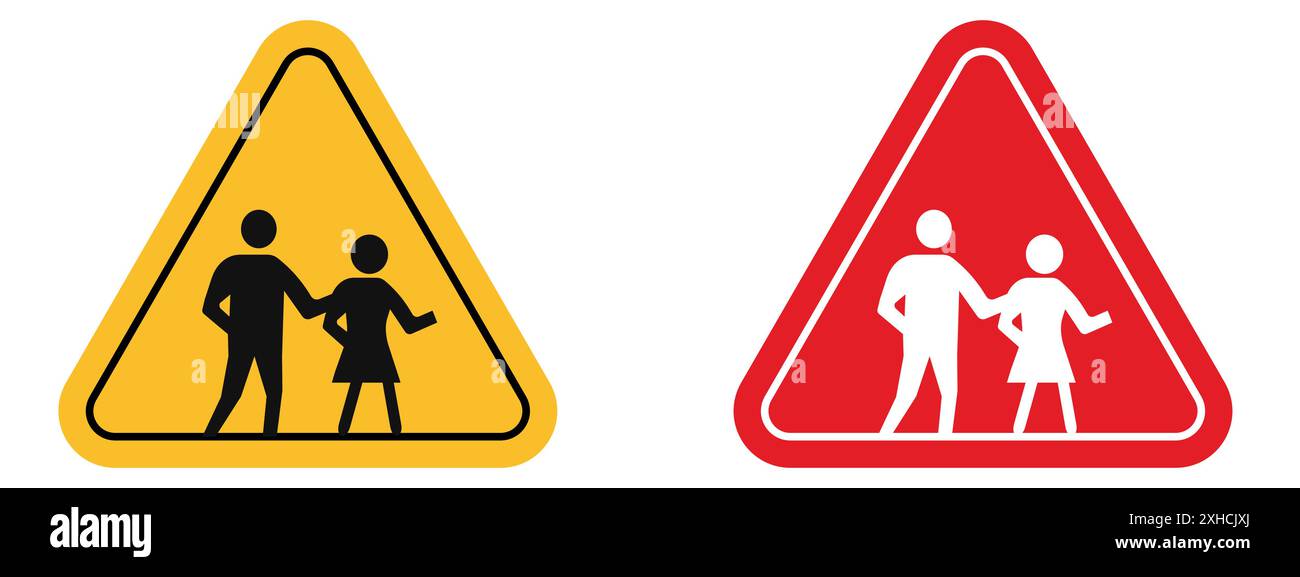 School crossing sign Vector symbol or sign set collection in black and white outline Stock Vector