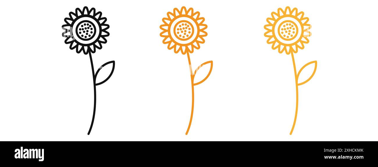 Sunflower icon Vector symbol or sign set collection in black and white ...