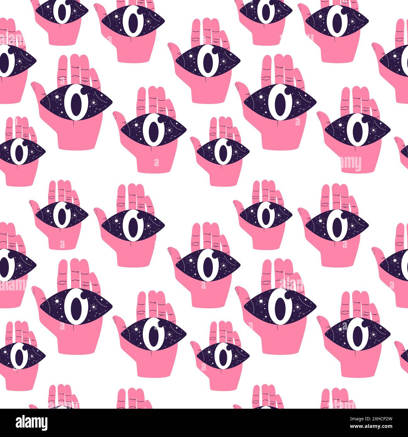 Seamless pattern with surreal elements. Handdrawn vector design with eyes in hands. Stock Vector