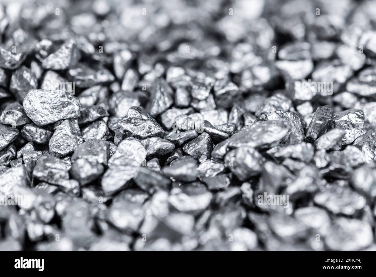 Heap of silver nuggets (close up shot) for use as background or texture Stock Photo