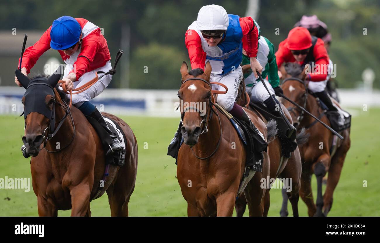 Ascot, Berkshire, United Kingdom, Saturday 13th July 2024; Surveyor and jockey Callum Shepherd win the Village Hotels Fillies Handicap Stakes for trainer James Fanshawe and owner Cheveley Park Stud. Credit JTW Equine Images / Alamy Live News Stock Photo