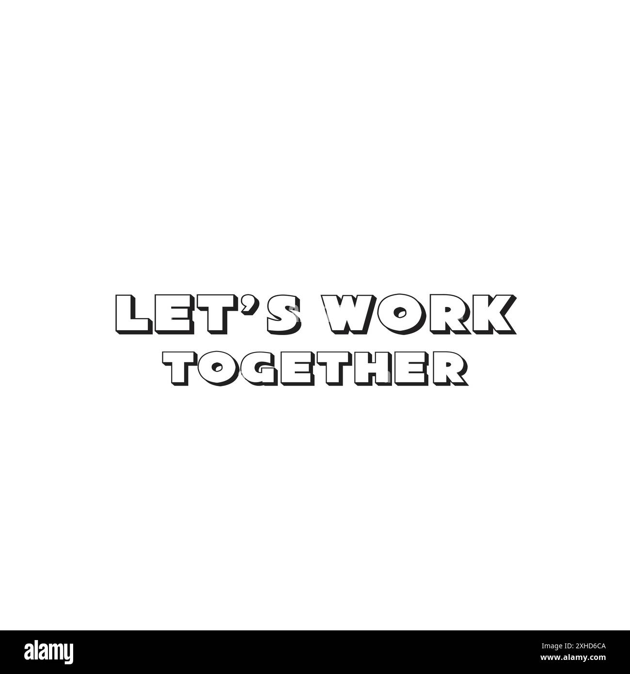 A man wearing a black and white t shirt that says lets work together